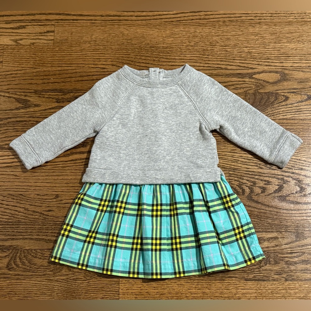 Burberry Baby Girls’ Gray and Blue Plaid Dress 18M